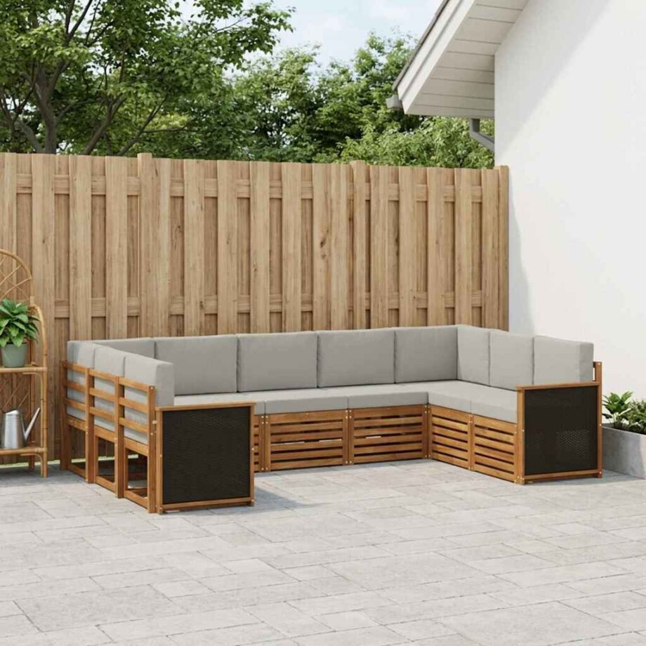 vidaXL Hoekbank Set met kussen 7 pcs Naturel en lichtgrijs afbeelding 1