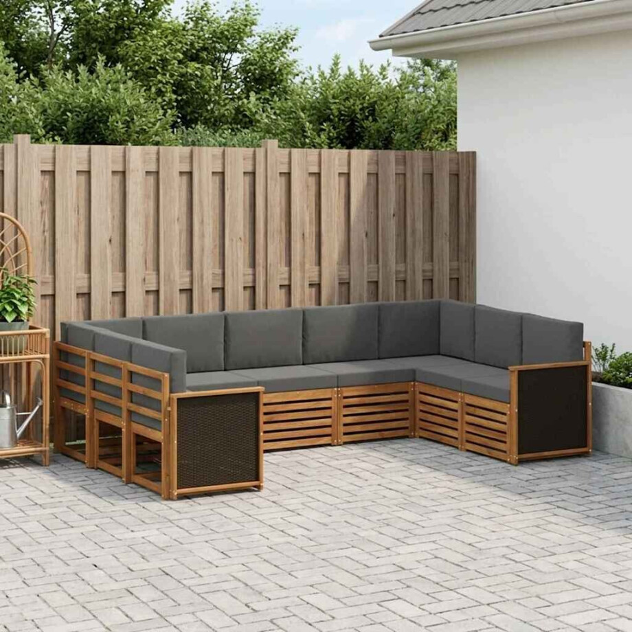 vidaXL Hoekbank Set met kussen 7 pcs Natuurlijk en Antraciet afbeelding 1