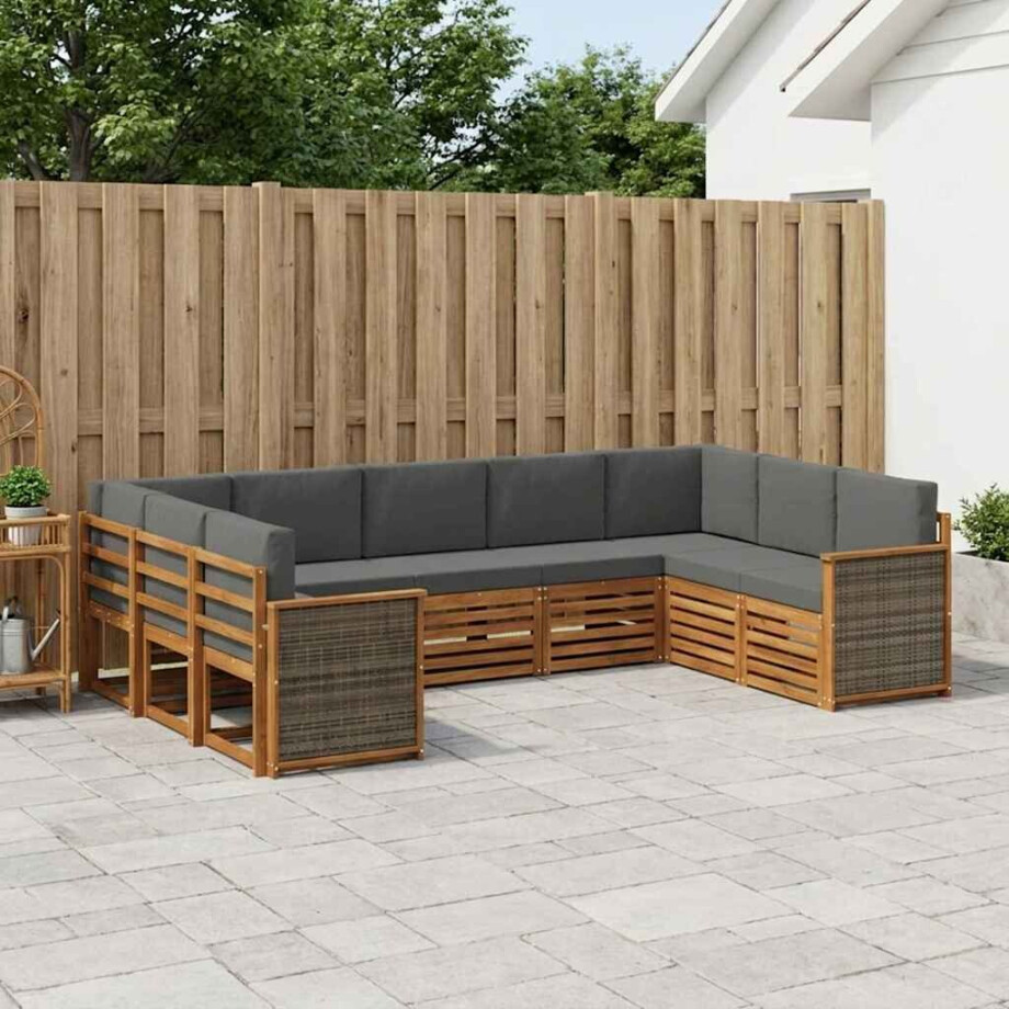 vidaXL Hoekbank Set met kussen 7 pcs Natuurlijk en Antraciet afbeelding 1