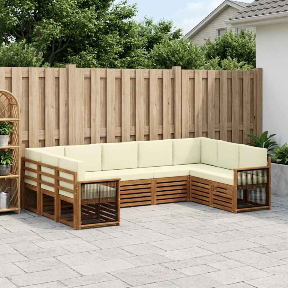 vidaXL Hoekbank Set met kussen 7 pcs Natuurlijk en Crème vidaXL Hoekbank Set met kussen 7 pcs Natuurlijk en Crème afbeelding 1