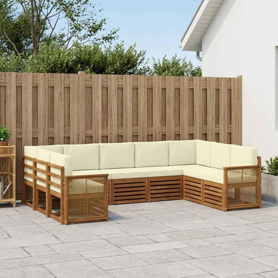 vidaXL Hoekbank Set met kussen 7 pcs Natuurlijk en Crème vidaXL Hoekbank Set met kussen 7 pcs Natuurlijk en Crème afbeelding 1