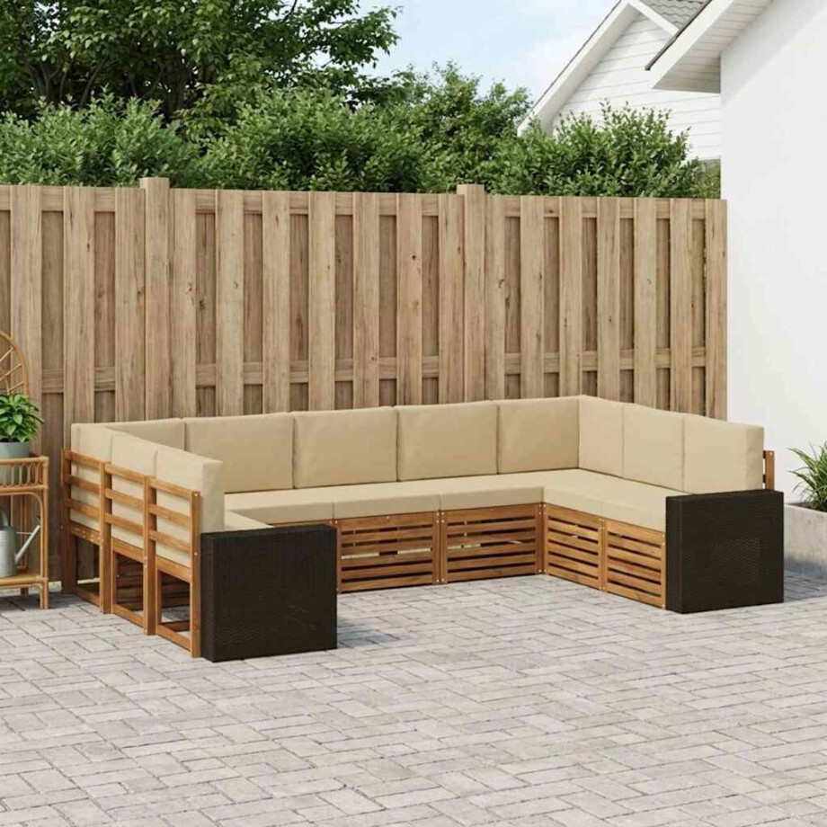 vidaXL Hoekbank Set met kussen 9 pcs Natuurlijk en Beige Polyester afbeelding 1