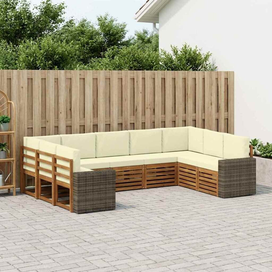 vidaXL Hoekbank Set met kussen 9 pcs Natuurlijk en Crème Polyester vidaXL Hoekbank Set met kussen 9 pcs Natuurlijk en Crème Polyester afbeelding 1