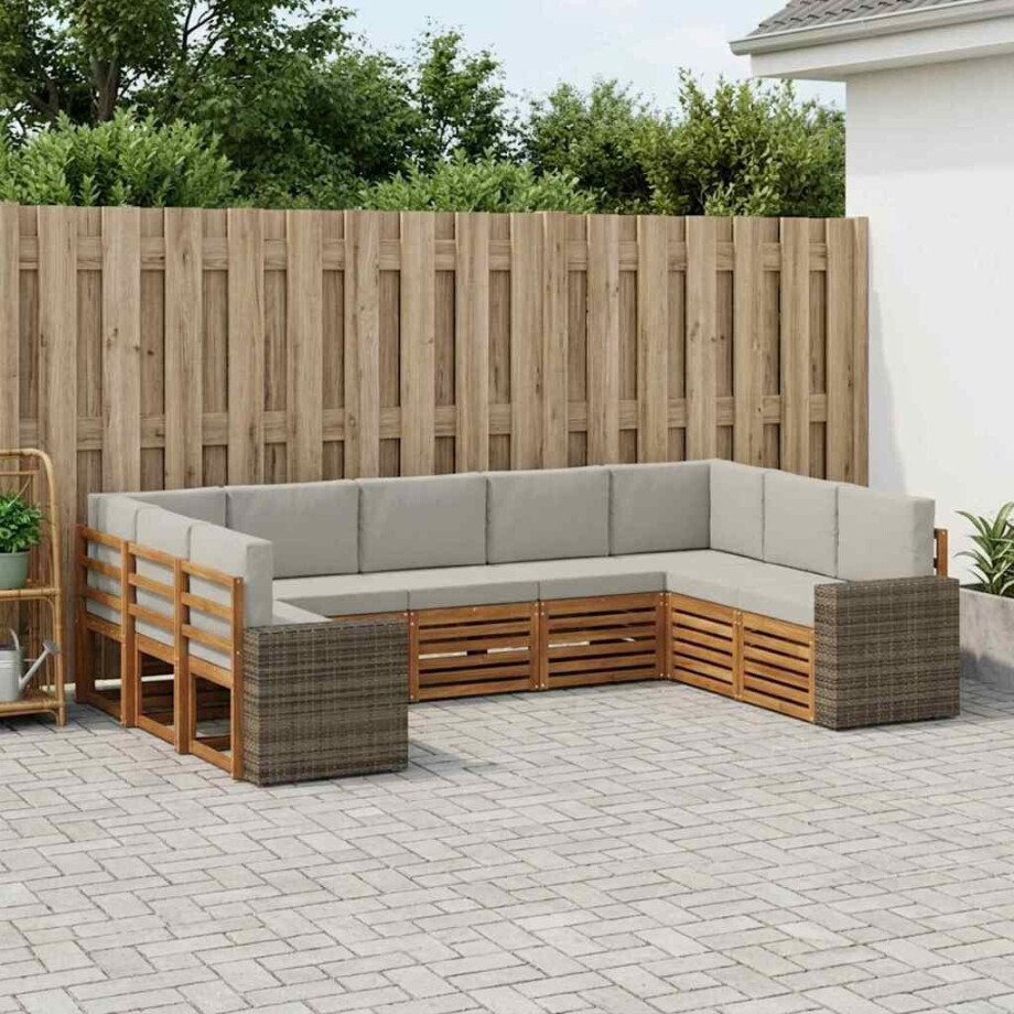 vidaXL Hoekbank Set met kussen 9 pcs Naturel en lichtgrijs Polyester vidaXL Hoekbank Set met kussen 9 pcs Naturel en lichtgrijs Polyester afbeelding 1