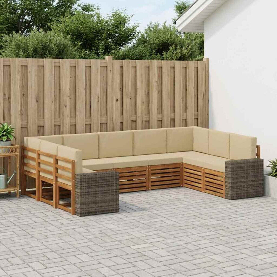vidaXL Hoekbank Set met kussen 9 pcs Natuurlijk en Beige Polyester afbeelding 1