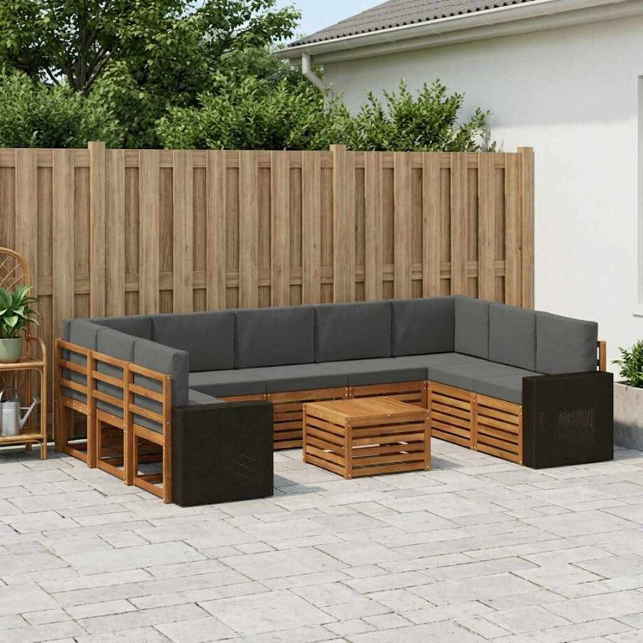 vidaXL Sofa-Sets 10 pcs Natuurlijk en Antraciet Massief Acaciahout vidaXL Sofa-Sets 10 pcs Natuurlijk en Antraciet Massief Acaciahout afbeelding 1