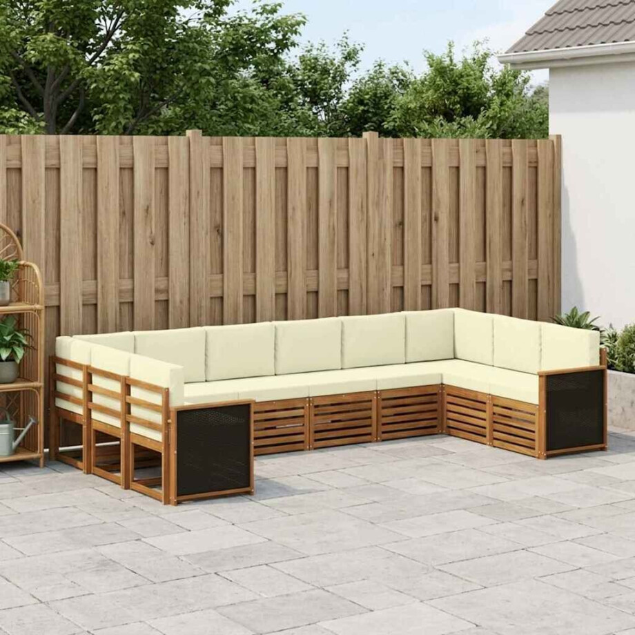vidaXL Hoekbank Set met kussen 7 pcs Natuurlijk en Crème vidaXL Hoekbank Set met kussen 7 pcs Natuurlijk en Crème afbeelding 1