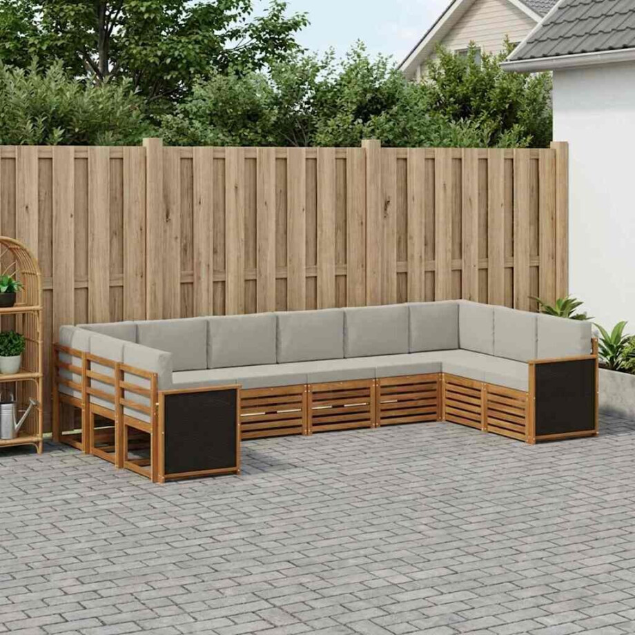 vidaXL Hoekbank Set met kussen 7 pcs Naturel en lichtgrijs afbeelding 1