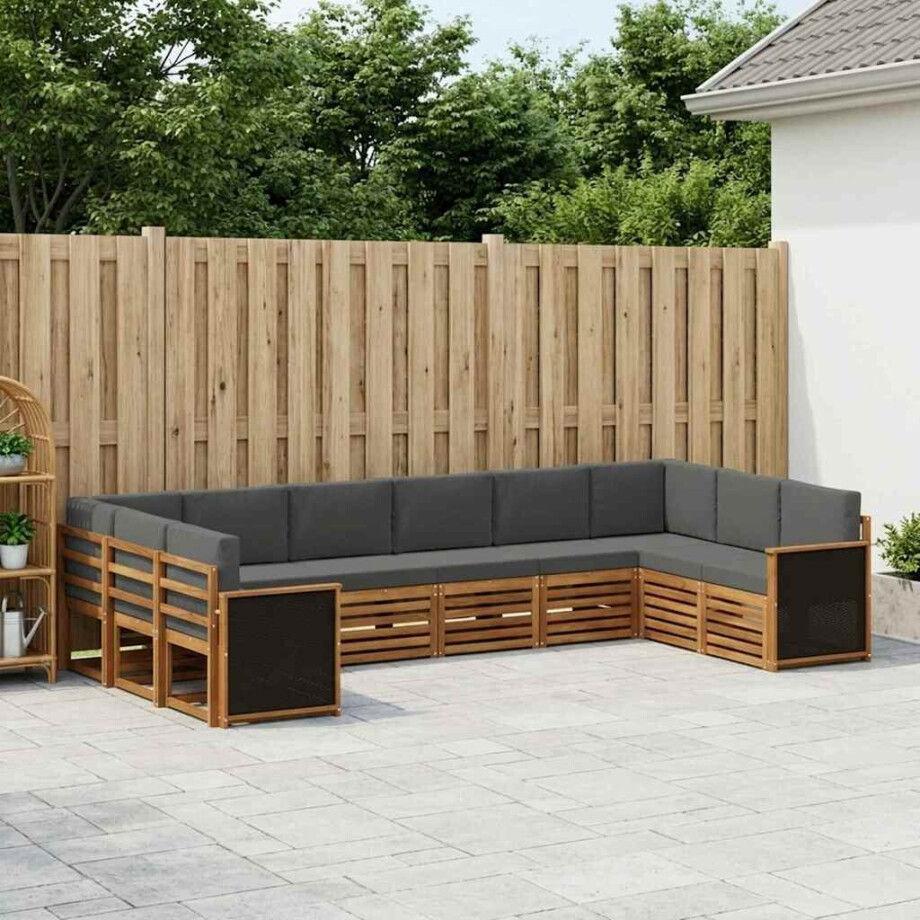 vidaXL Hoekbank Set met kussen 7 pcs Natuurlijk en Antraciet afbeelding 1