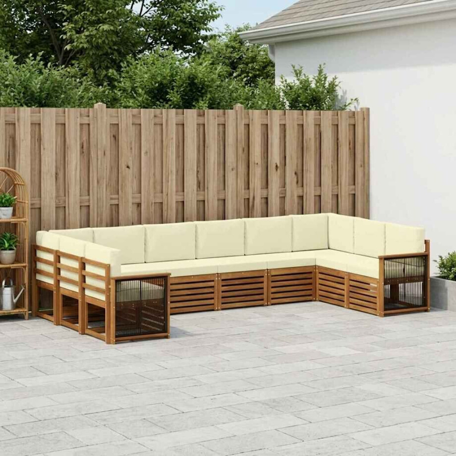 vidaXL Hoekbank Set met kussen 7 pcs Natuurlijk en Crème vidaXL Hoekbank Set met kussen 7 pcs Natuurlijk en Crème afbeelding 1