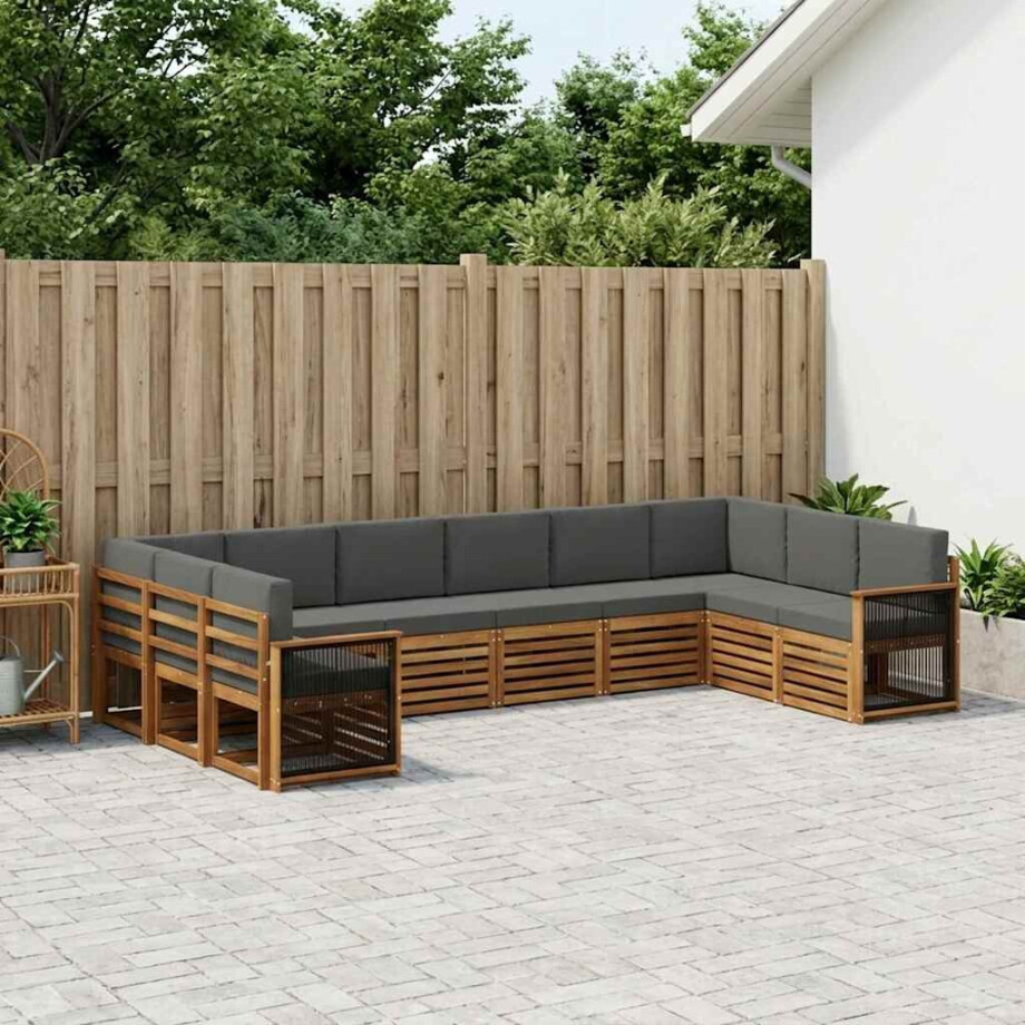 vidaXL Hoekbank Set met kussen 7 pcs Natuurlijk en Antraciet afbeelding 1