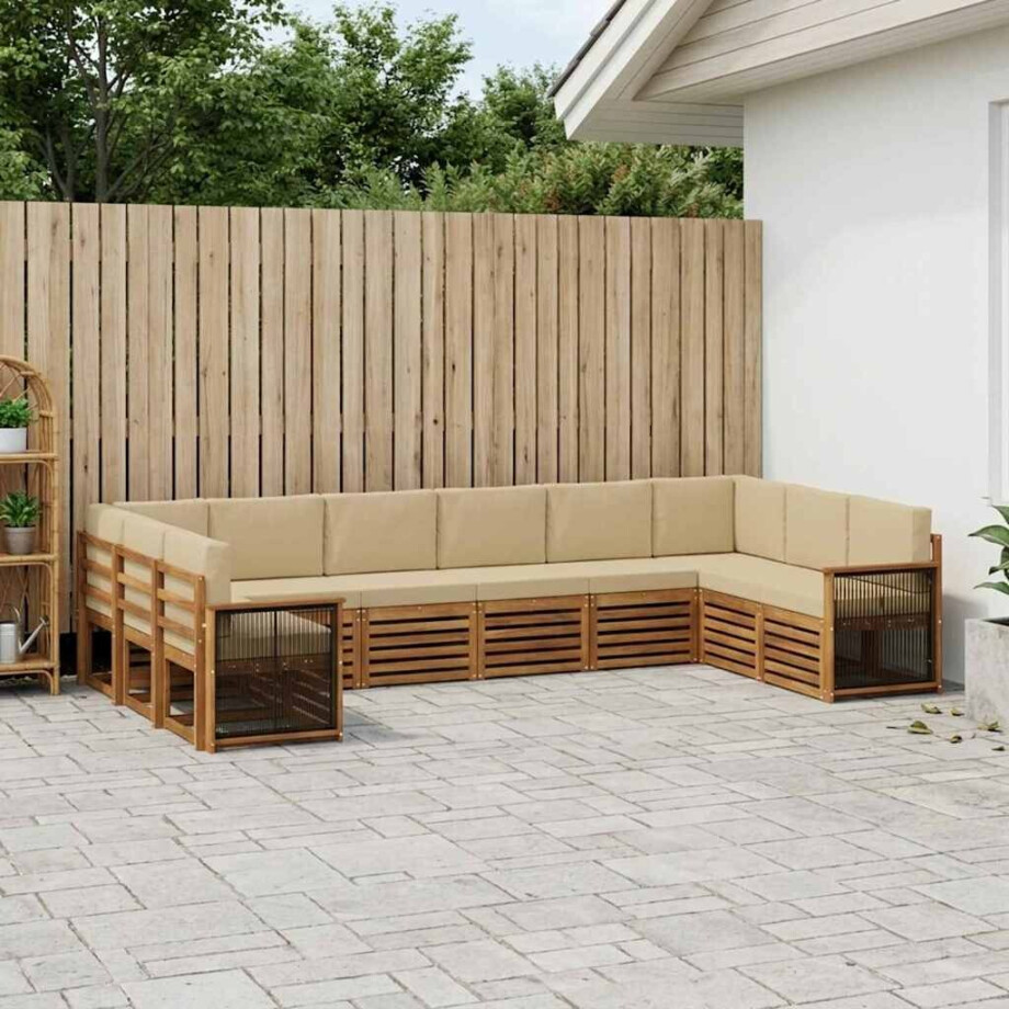 vidaXL Hoekbank Set 7 pcs Naturel Massief Acaciahout en Polyester vidaXL Hoekbank Set 7 pcs Naturel Massief Acaciahout en Polyester afbeelding 1