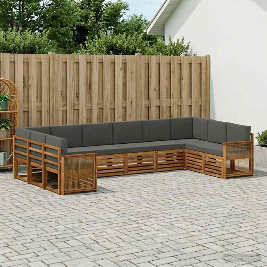 vidaXL Hoekbank Set met kussen 7 pcs Natuurlijk en Antraciet afbeelding 1