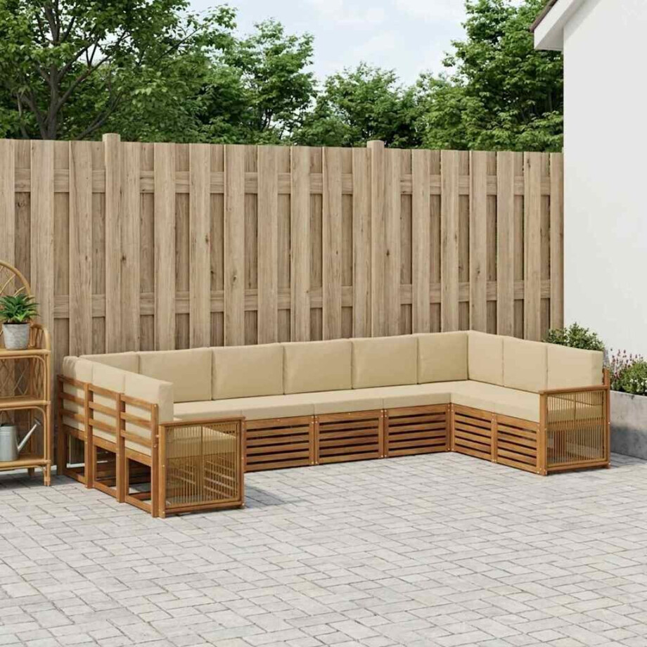 vidaXL Hoekbank Set 7 pcs Naturel Massief Acaciahout en Polyester vidaXL Hoekbank Set 7 pcs Naturel Massief Acaciahout en Polyester afbeelding 1