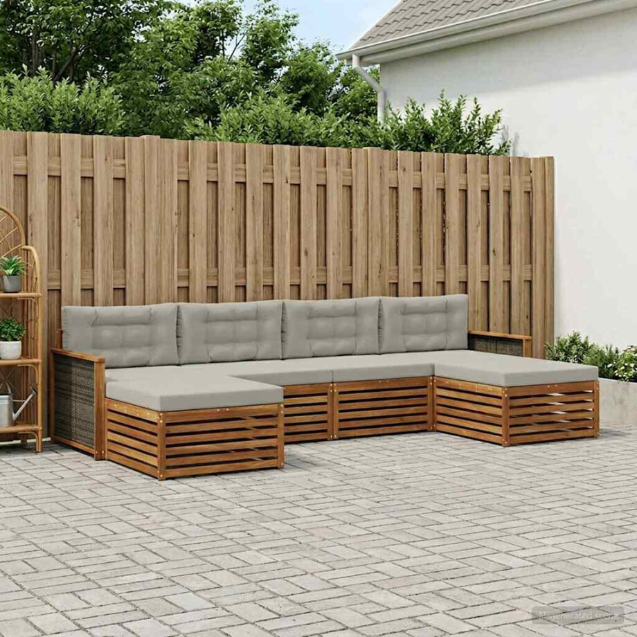 vidaXL Sofa-Sets met kussen 6 pcs Massief Acaciahout afbeelding 1