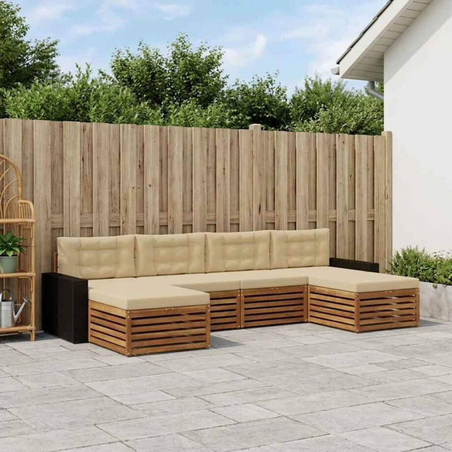 vidaXL Sofa-Sets met kussen 6 pcs Massief Acaciahout afbeelding 1