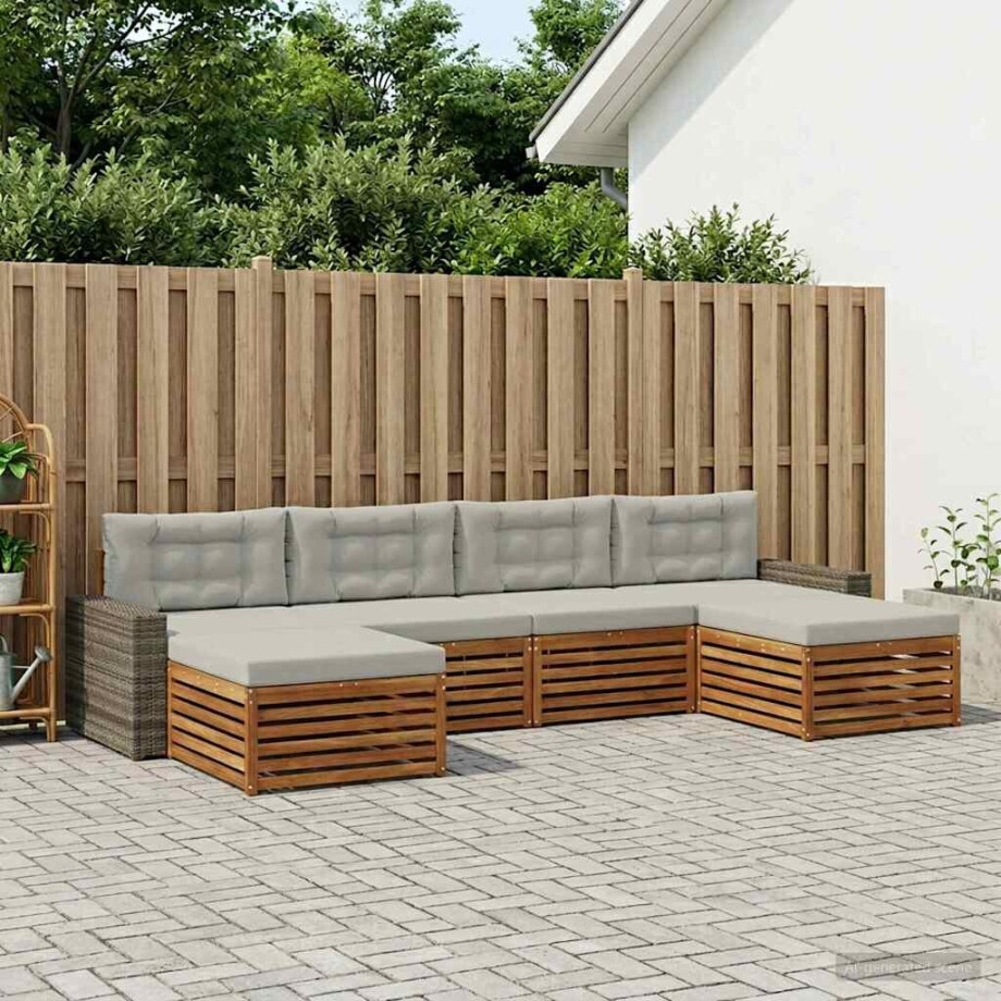 vidaXL Sofa-Sets met kussen 6 pcs Massief Acaciahout afbeelding 1
