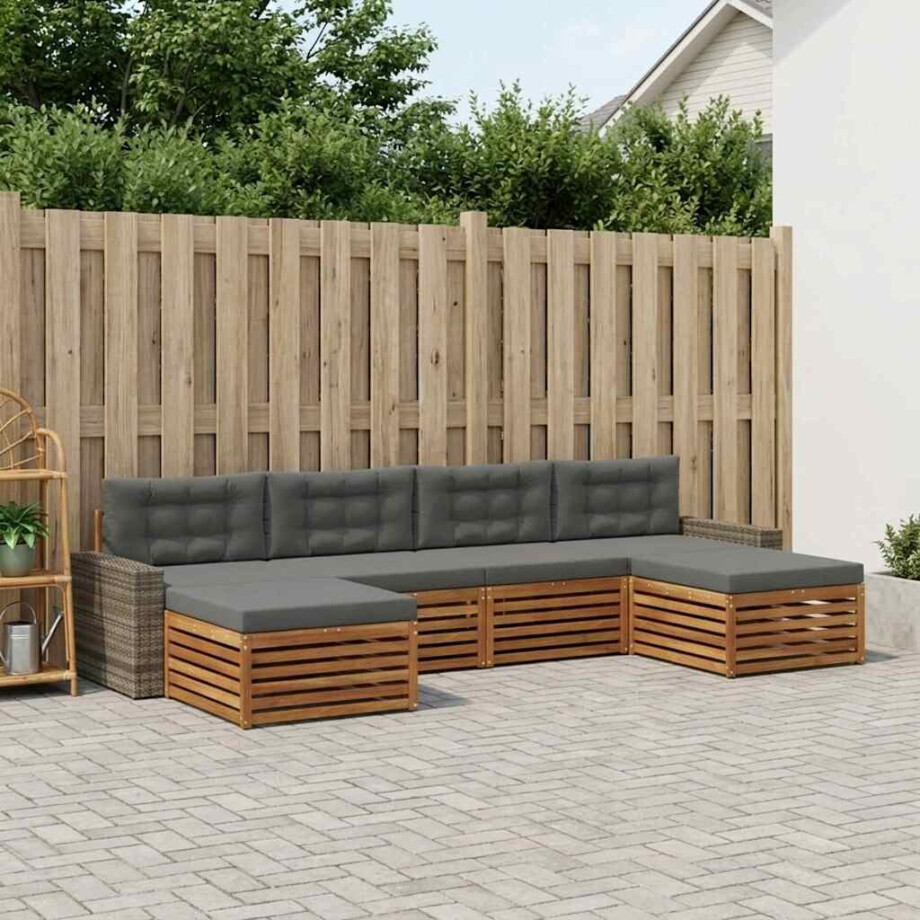 vidaXL Sofa-Sets met kussen 6 pcs Massief Acaciahout afbeelding 1
