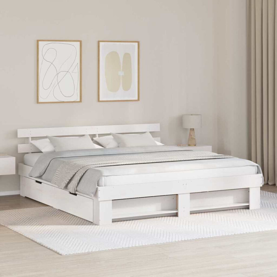 vidaXL Bedframe met hoofdeinde Wit 180 x 200 cm Massief grenenhout afbeelding 1