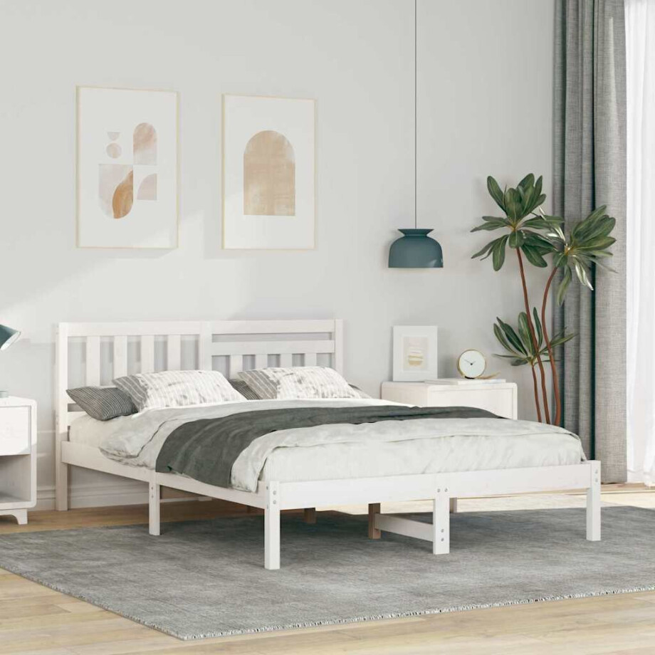 vidaXL Bedframe met hoofdeinde Wit 120 x 200 cm Massief grenenhout vidaXL Bedframe met hoofdeinde Wit 120 x 200 cm Massief grenenhout afbeelding 1