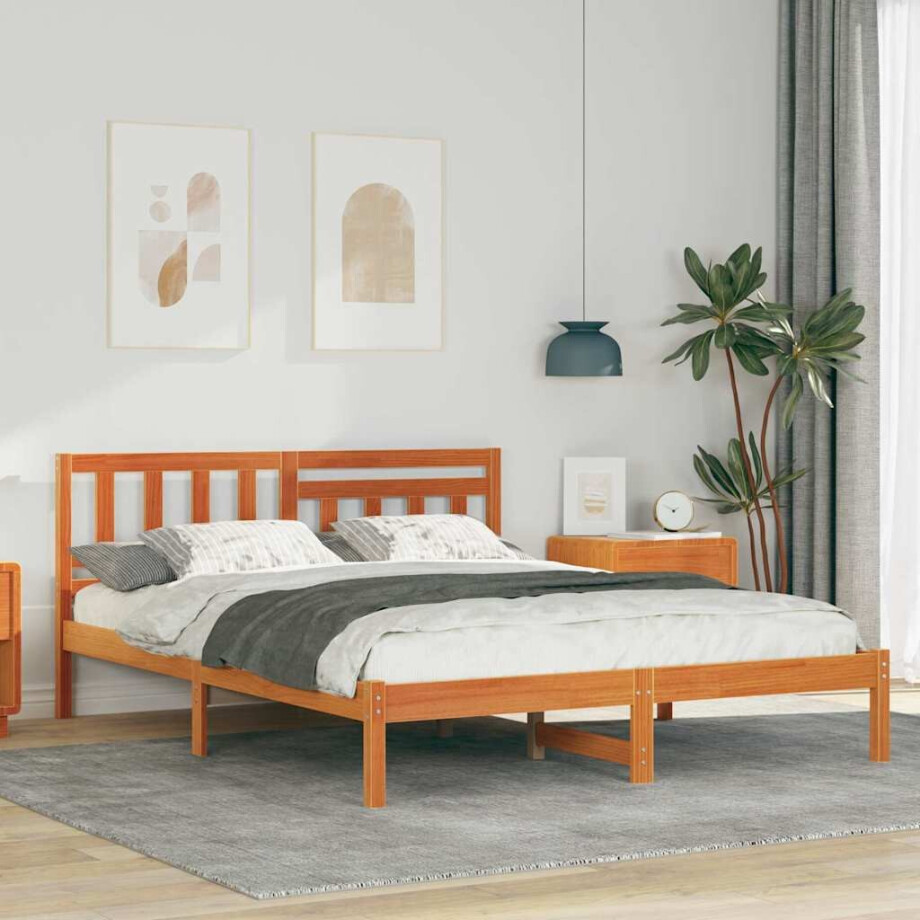 vidaXL Bedframe Wasbruin 120 x 200 cm Massief grenenhout afbeelding 1