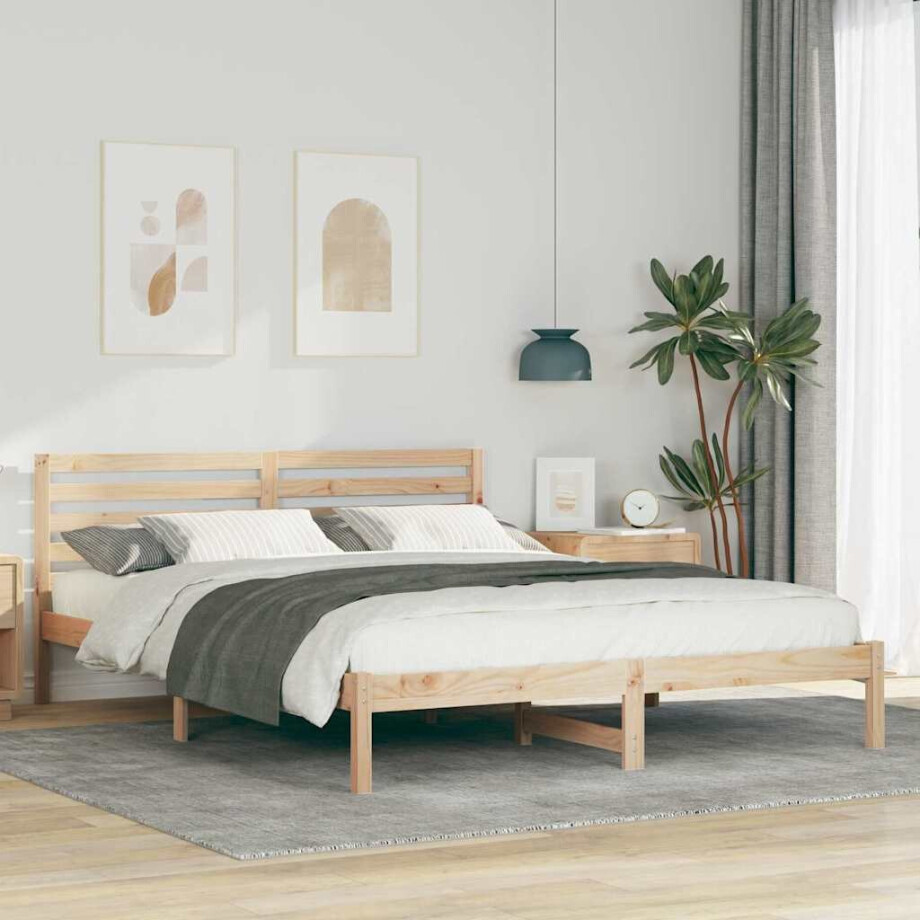 vidaXL Bedframe met hoofdeinde Bruin 160 x 220 cm Massief grenenhout vidaXL Bedframe met hoofdeinde Bruin 160 x 220 cm Massief grenenhout afbeelding 1