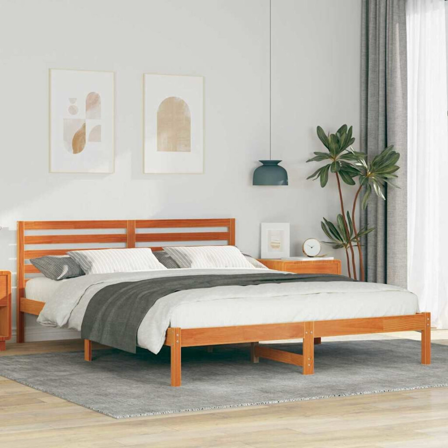 vidaXL Bedframe Wasbruin 160 x 220 cm Massief grenenhout vidaXL Bedframe Wasbruin 160 x 220 cm Massief grenenhout afbeelding 1