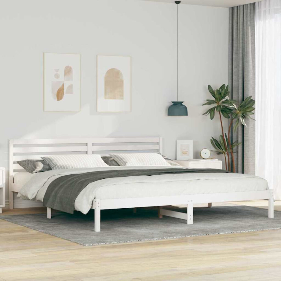 vidaXL Bedframe met hoofdeinde Wit 180 x 220 cm Massief grenenhout afbeelding 1
