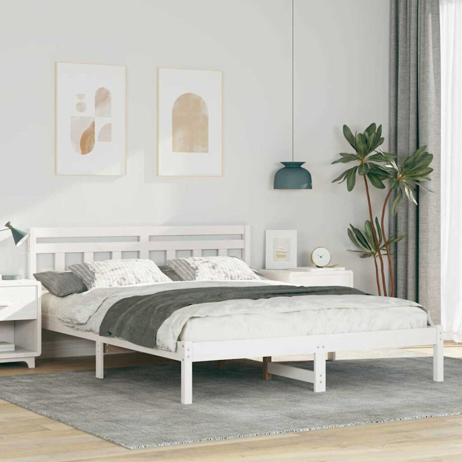 vidaXL Bedframe Wit 140 x 200 cm Massief grenenhout afbeelding 1