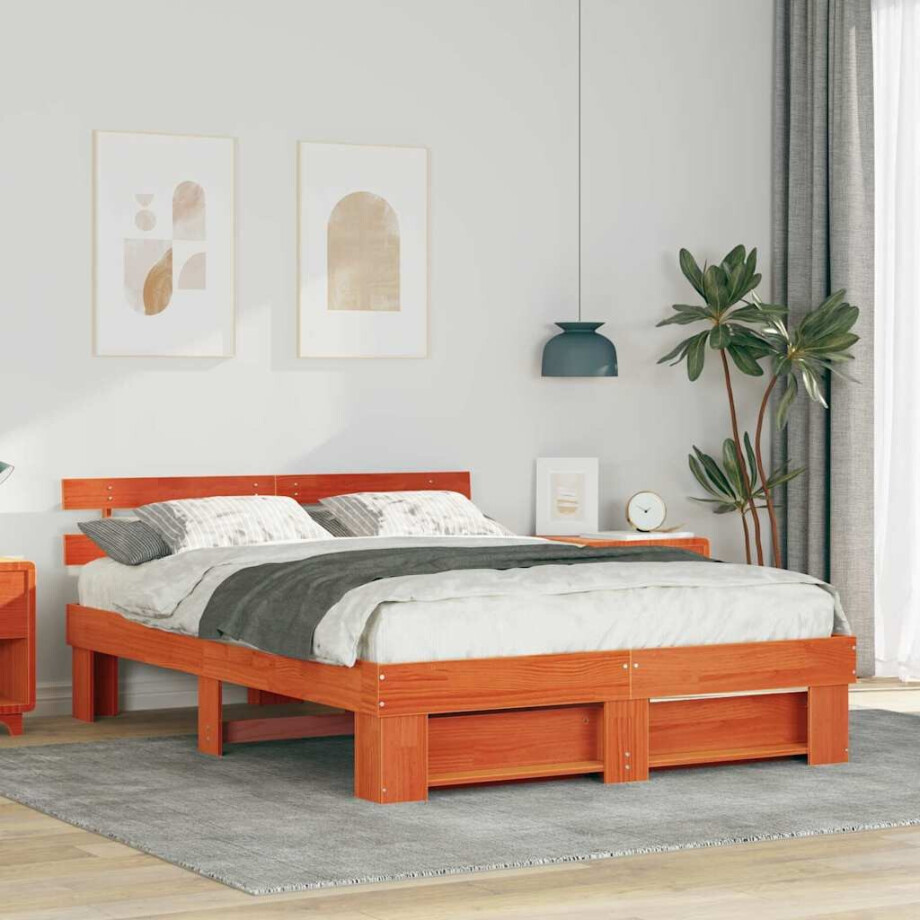vidaXL Bedframe Wasbruin 140 x 200 cm Massief grenenhout vidaXL Bedframe Wasbruin 140 x 200 cm Massief grenenhout afbeelding 1