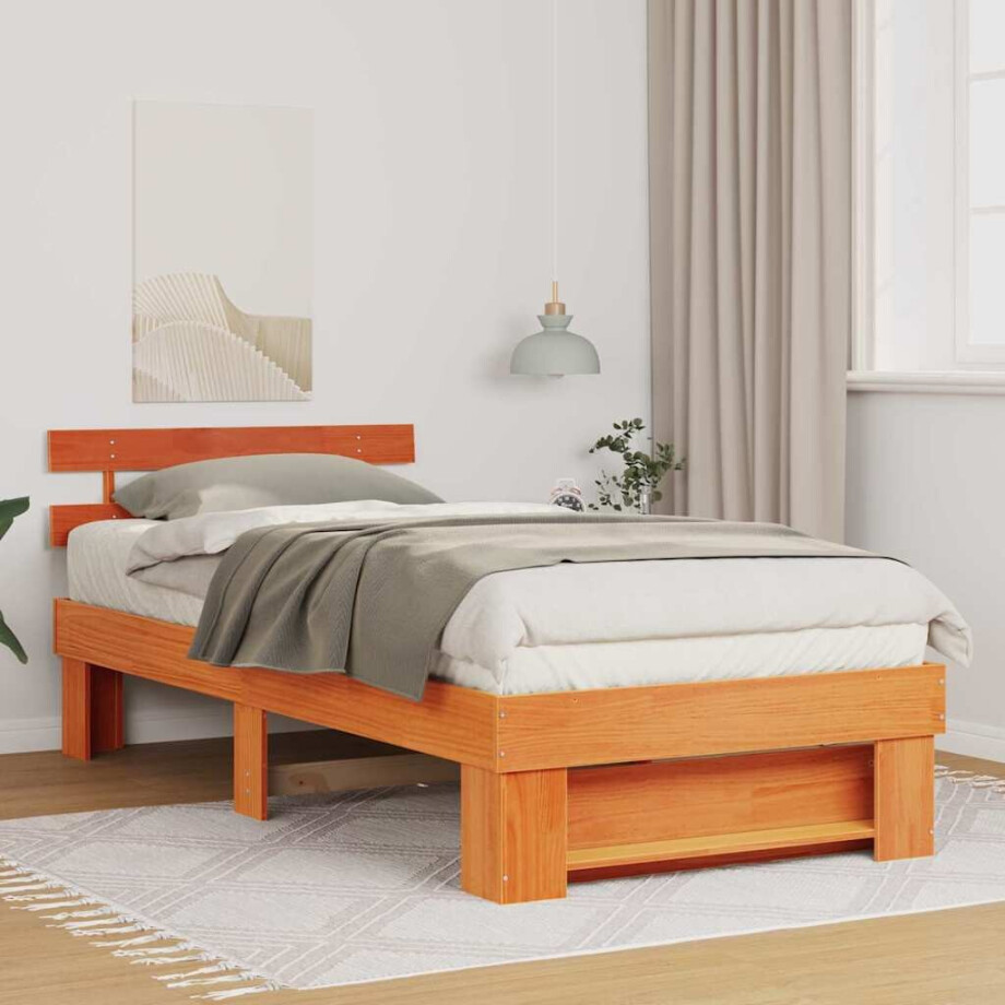 vidaXL Bedframe Wasbruin 100 x 200 cm Massief grenenhout afbeelding 1