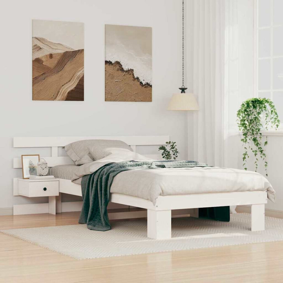 vidaXL Bedframe met hoofdeinde Wit 80 x 200 cm Massief grenenhout vidaXL Bedframe met hoofdeinde Wit 80 x 200 cm Massief grenenhout afbeelding 1