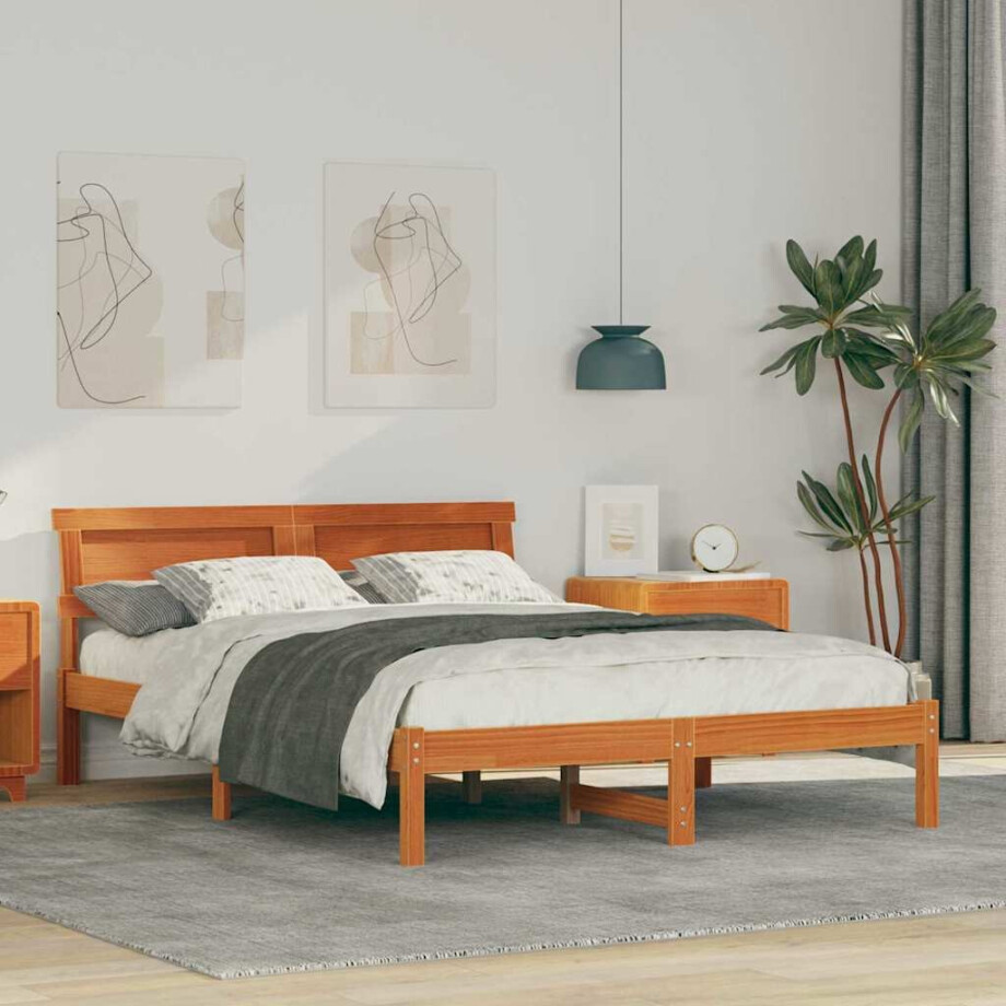 vidaXL Bedframe Wasbruin 120 x 190 cm Massief grenenhout afbeelding 1