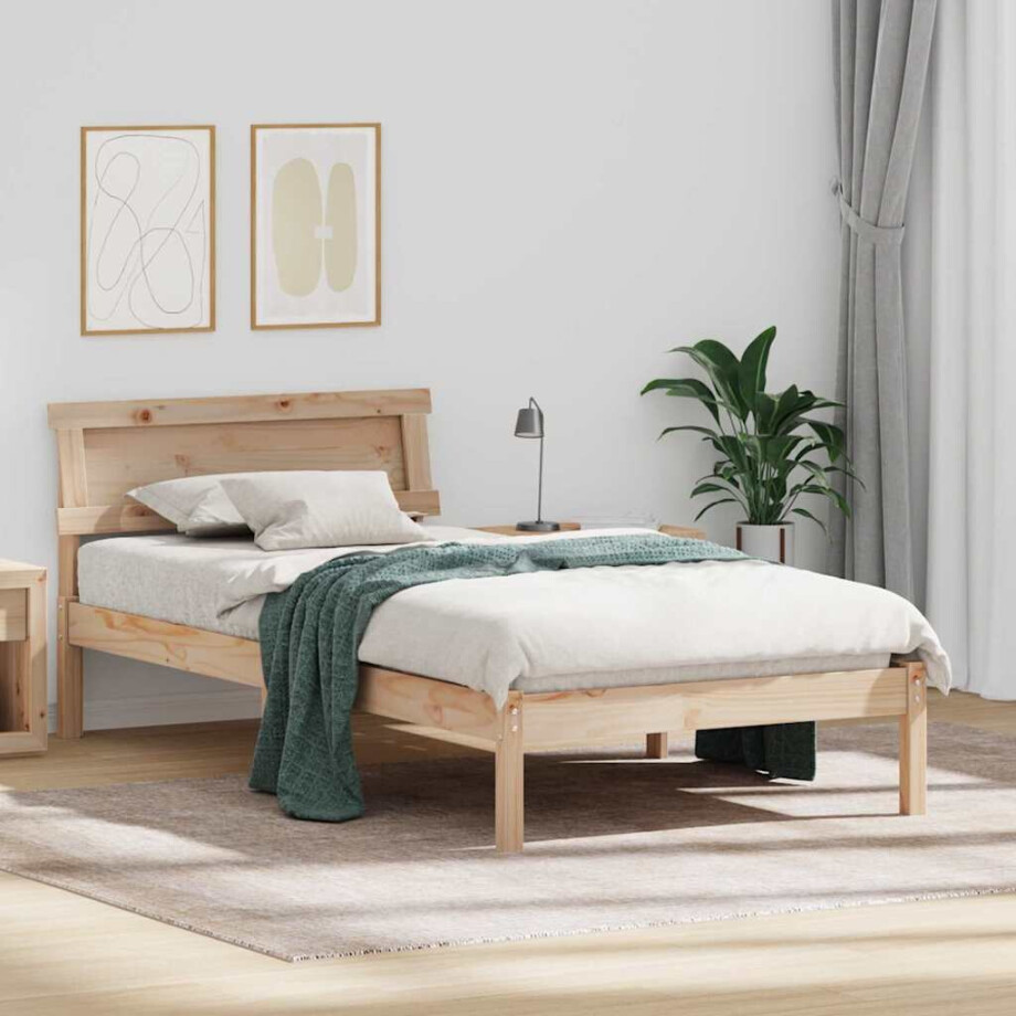 vidaXL Bedframe met hoofdeinde Bruin 80 x 200 cm Massief grenenhout afbeelding 1