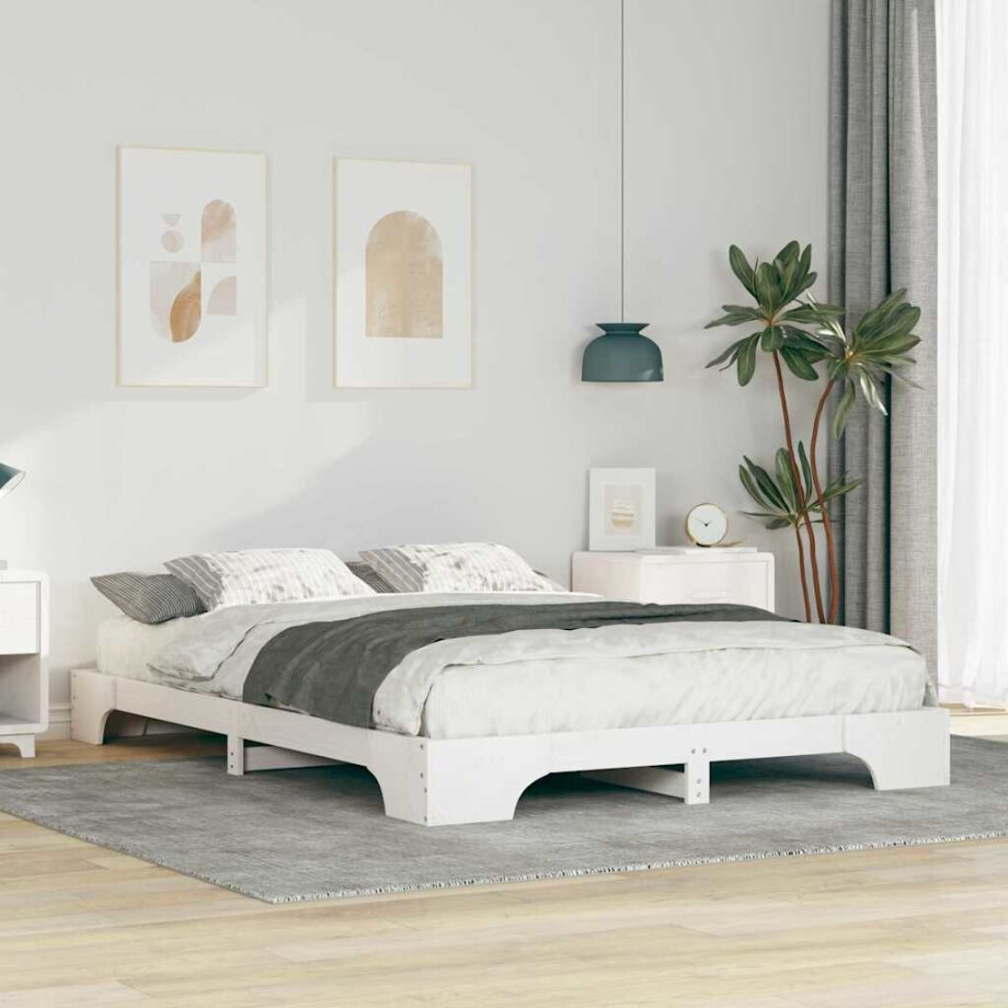 vidaXL Bedframe Wit 140 x 210 cm Massief grenenhout vidaXL Bedframe Wit 140 x 210 cm Massief grenenhout afbeelding 1