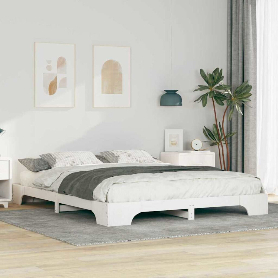 vidaXL Bedframe Wit 160 x 210 cm Massief grenenhout vidaXL Bedframe Wit 160 x 210 cm Massief grenenhout afbeelding 1