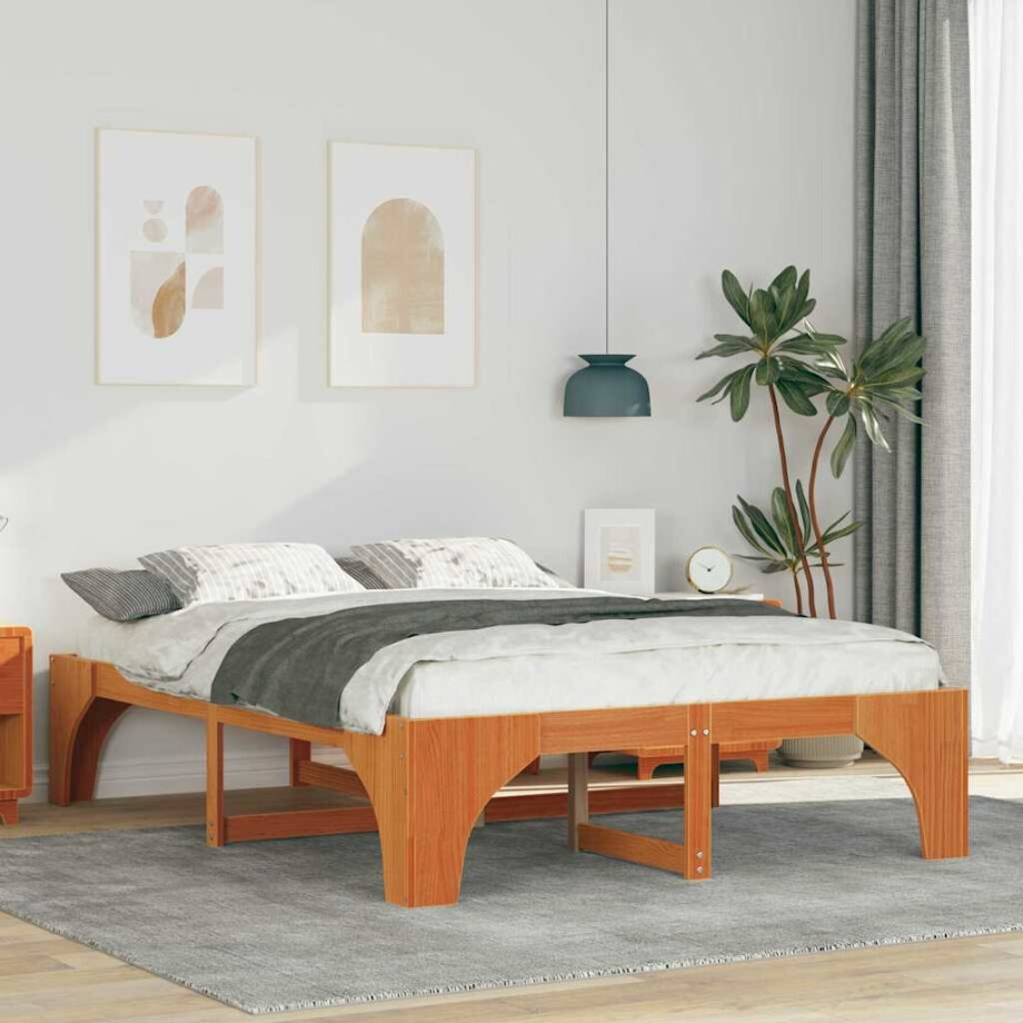 vidaXL Bedframe Bruin 150 x 200 cm Massief grenenhout vidaXL Bedframe Bruin 150 x 200 cm Massief grenenhout afbeelding 1