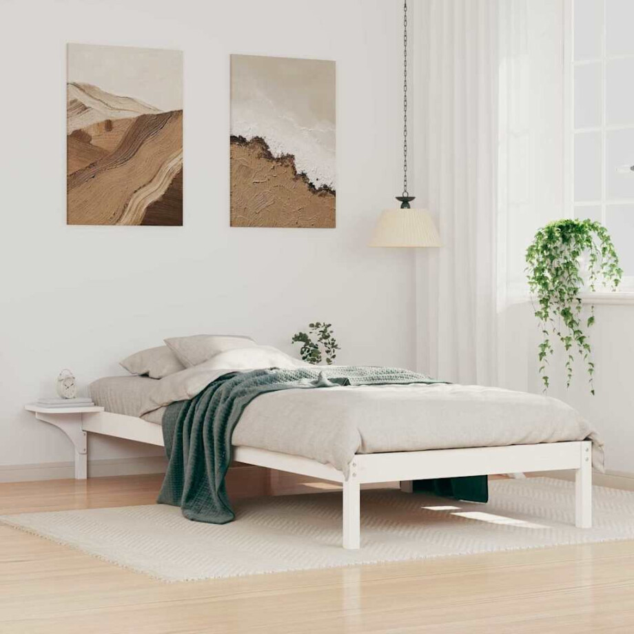 vidaXL Bedframe met Zijtafels Wit 100 x 210 cm Massief grenenhout afbeelding 1