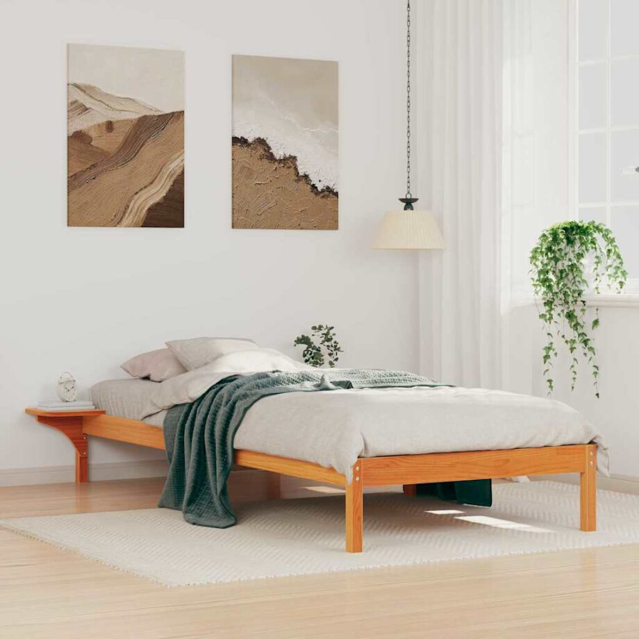 vidaXL Bedframe met Zijtafels Wasbruin 100 x 220 cm Massief grenenhout afbeelding 1