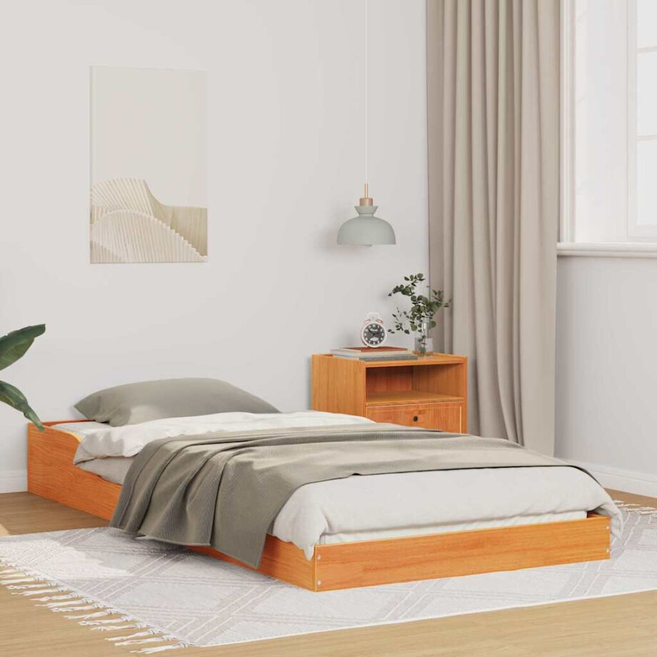 vidaXL Bedframe Wasbruin 90 x 210 cm Massief grenenhout afbeelding 1