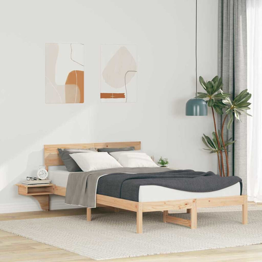 vidaXL Bedframe met hoofdeinde Bruin 135 x 190 cm Massief grenenhout vidaXL Bedframe met hoofdeinde Bruin 135 x 190 cm Massief grenenhout afbeelding 1