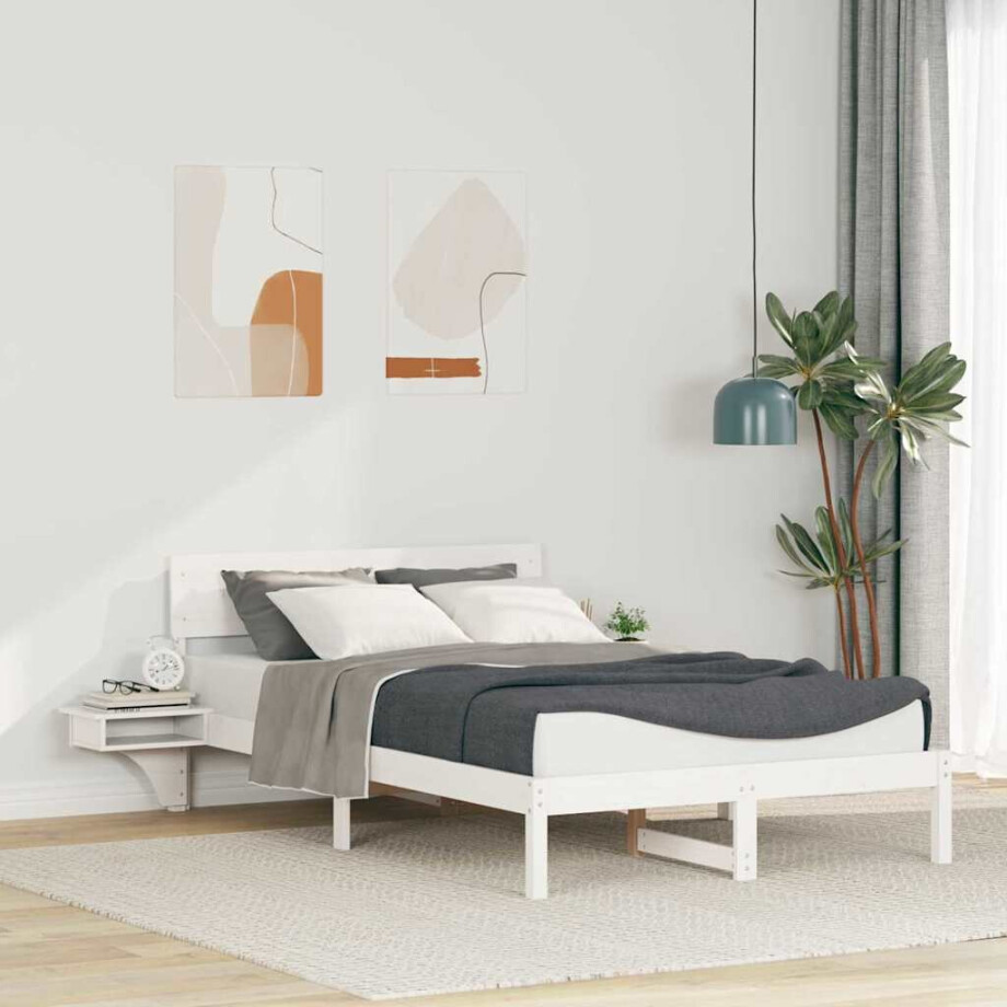vidaXL Bedframe met hoofdeinde Wit 135 x 190 cm Massief grenenhout vidaXL Bedframe met hoofdeinde Wit 135 x 190 cm Massief grenenhout afbeelding 1