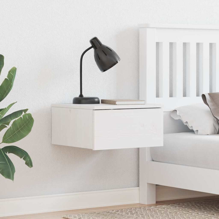 vidaXL Nachtkastje met lade Wit 37 x 35 x 18,5 cm Massief grenenhout afbeelding 1