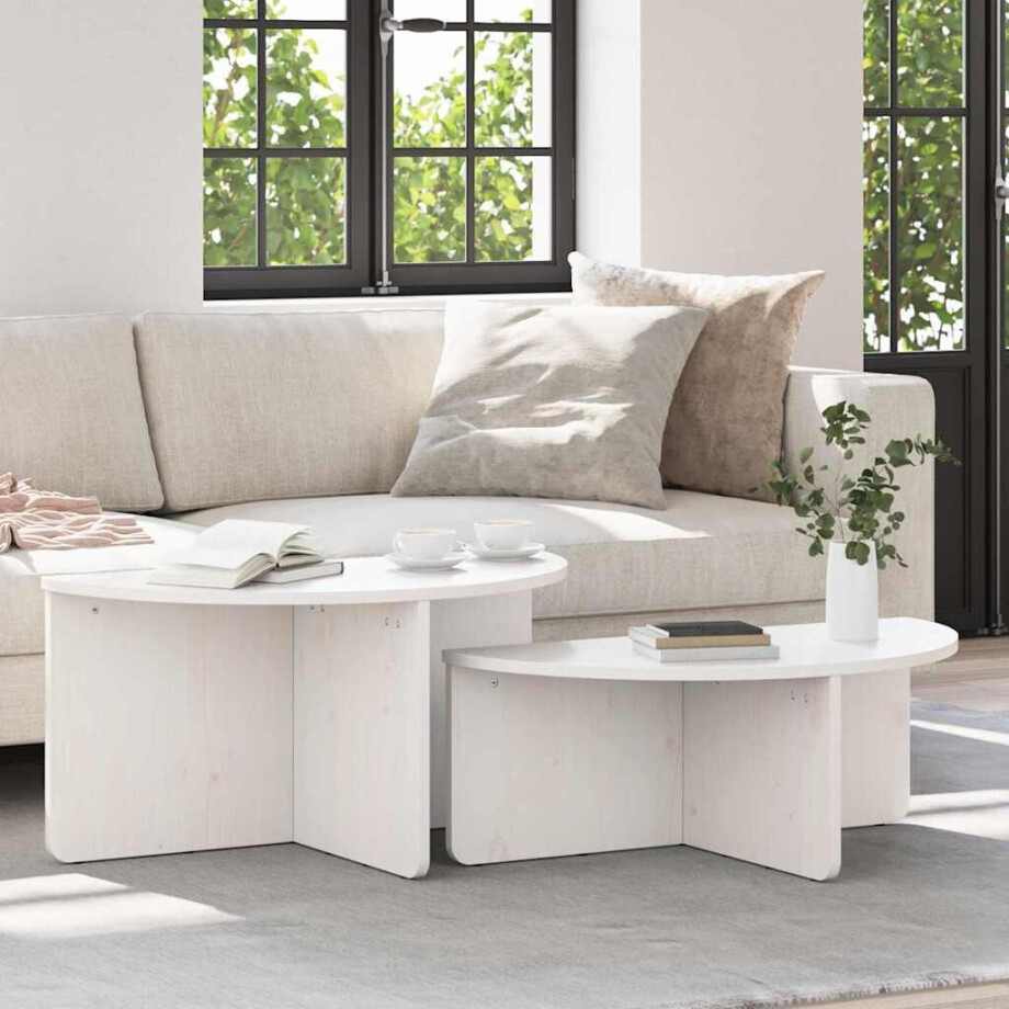 vidaXL Salontafel 2 pcs Wit Massief grenenhout afbeelding 1