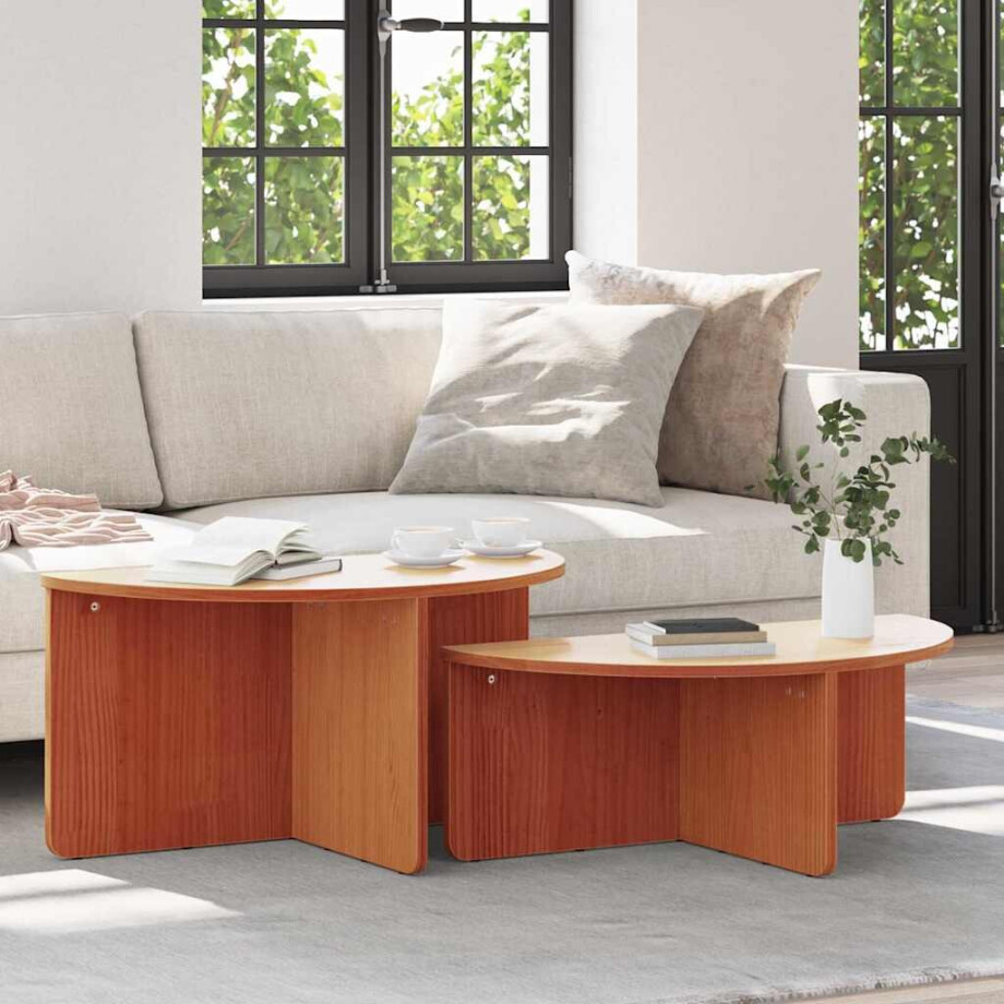 vidaXL Salontafel 2 pcs Wasbruin Massief grenenhout afbeelding 1