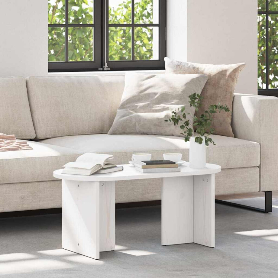 vidaXL Salontafel Wit 80 x 39,5 x 35 cm Massief grenenhout afbeelding 1