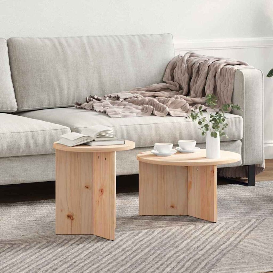 vidaXL Salontafel 2 pcs Naturel Massief grenenhout afbeelding 1