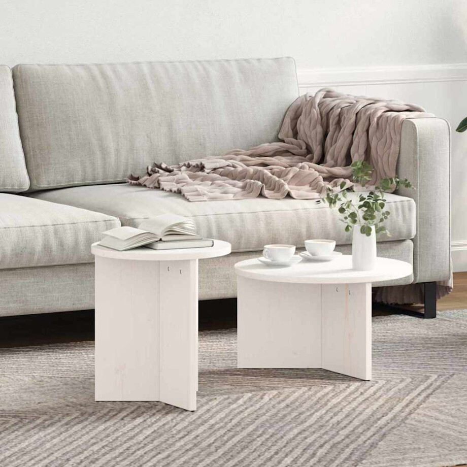 vidaXL Salontafel 2 pcs Wit Massief grenenhout afbeelding 1