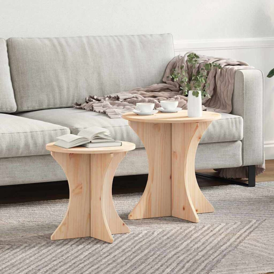 vidaXL Salontafel 2 pcs Naturel Massief grenenhout afbeelding 1
