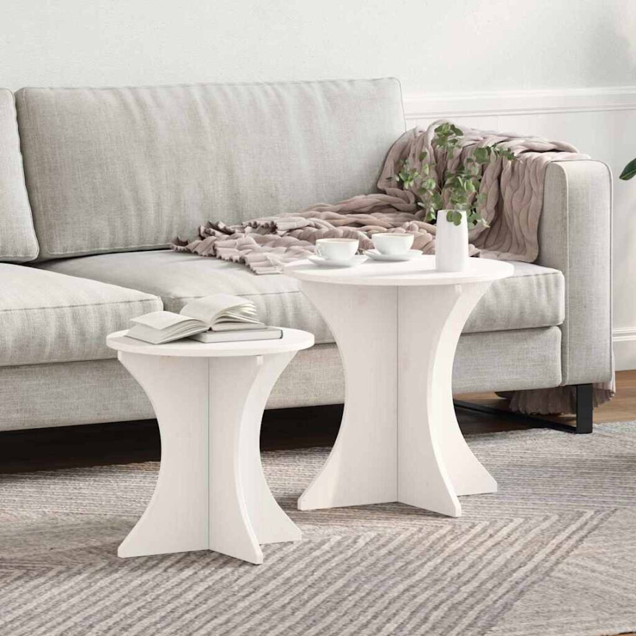 vidaXL Salontafel 2 pcs Wit Massief grenenhout afbeelding 1